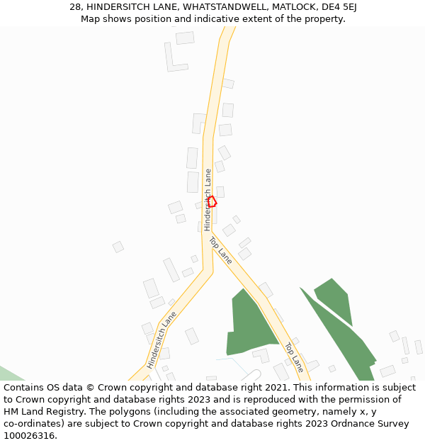 28, HINDERSITCH LANE, WHATSTANDWELL, MATLOCK, DE4 5EJ: Location map and indicative extent of plot