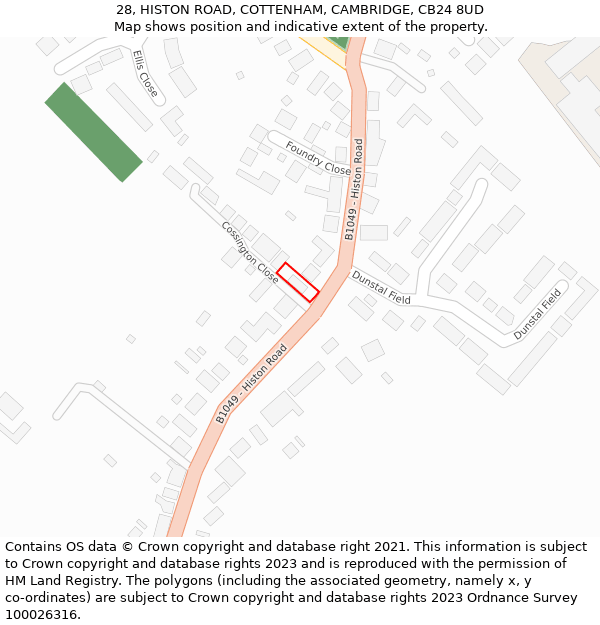 28, HISTON ROAD, COTTENHAM, CAMBRIDGE, CB24 8UD: Location map and indicative extent of plot