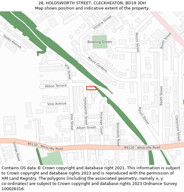 28, HOLDSWORTH STREET, CLECKHEATON, BD19 3DH: Location map and indicative extent of plot