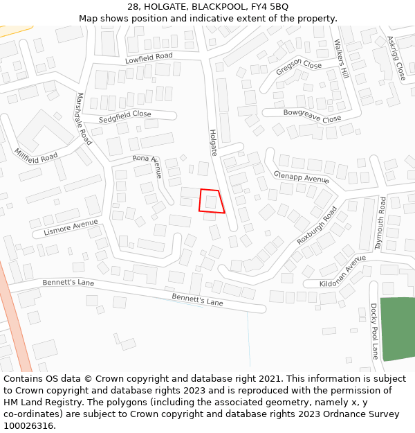 28, HOLGATE, BLACKPOOL, FY4 5BQ: Location map and indicative extent of plot