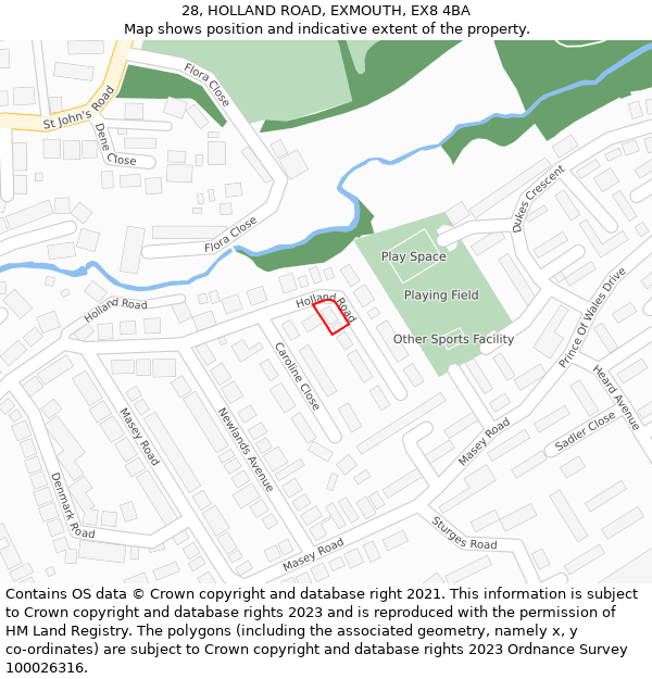 28, HOLLAND ROAD, EXMOUTH, EX8 4BA: Location map and indicative extent of plot