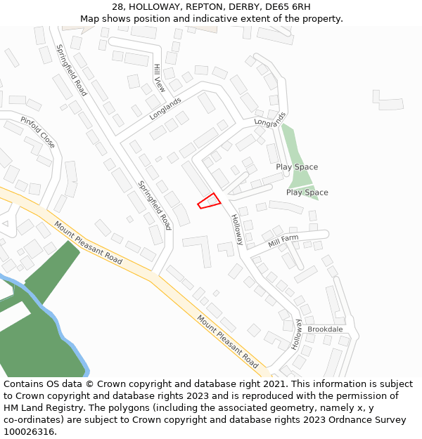 28, HOLLOWAY, REPTON, DERBY, DE65 6RH: Location map and indicative extent of plot