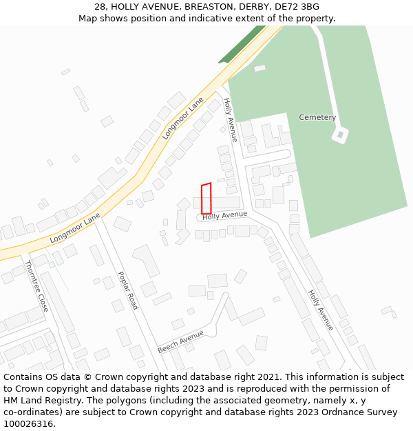 28, HOLLY AVENUE, BREASTON, DERBY, DE72 3BG: Location map and indicative extent of plot