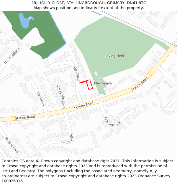 28, HOLLY CLOSE, STALLINGBOROUGH, GRIMSBY, DN41 8TG: Location map and indicative extent of plot