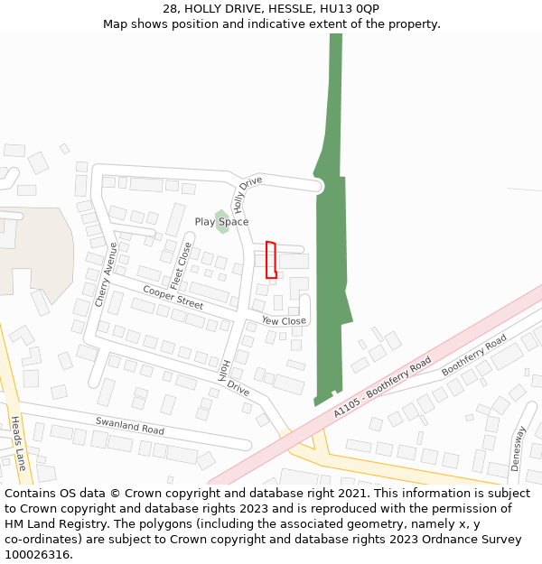 28, HOLLY DRIVE, HESSLE, HU13 0QP: Location map and indicative extent of plot