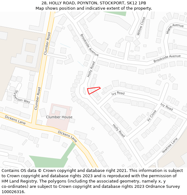 28, HOLLY ROAD, POYNTON, STOCKPORT, SK12 1PB: Location map and indicative extent of plot