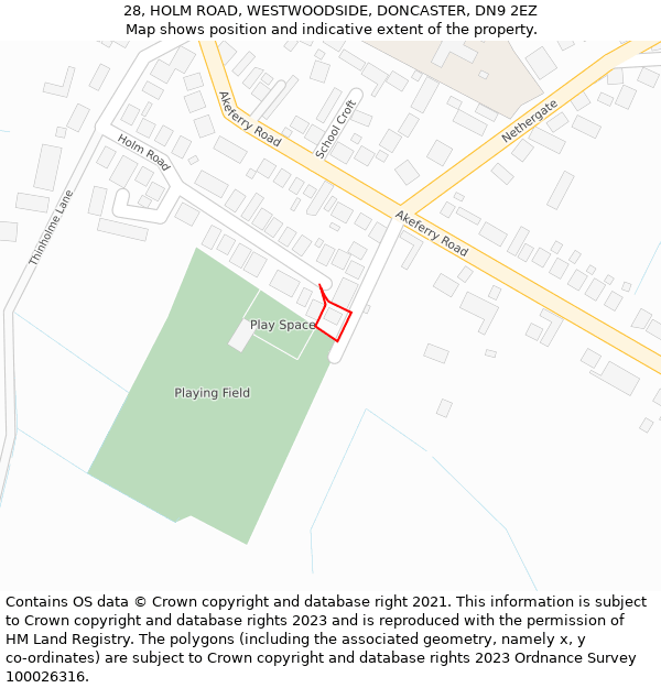 28, HOLM ROAD, WESTWOODSIDE, DONCASTER, DN9 2EZ: Location map and indicative extent of plot