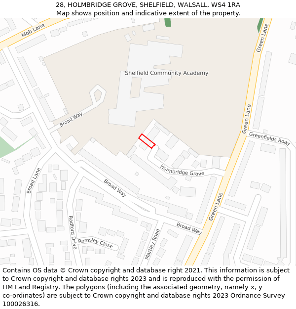 28, HOLMBRIDGE GROVE, SHELFIELD, WALSALL, WS4 1RA: Location map and indicative extent of plot