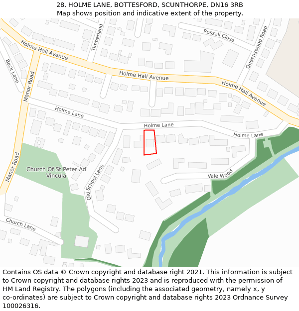 28, HOLME LANE, BOTTESFORD, SCUNTHORPE, DN16 3RB: Location map and indicative extent of plot