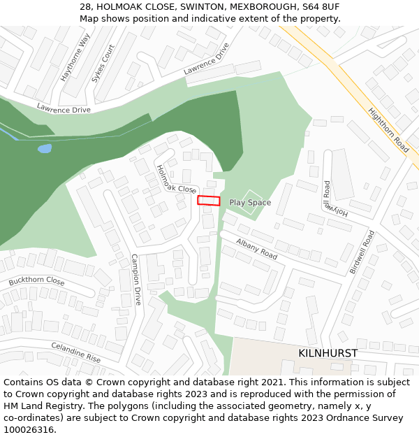 28, HOLMOAK CLOSE, SWINTON, MEXBOROUGH, S64 8UF: Location map and indicative extent of plot