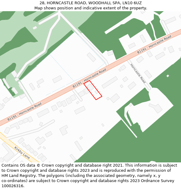 28, HORNCASTLE ROAD, WOODHALL SPA, LN10 6UZ: Location map and indicative extent of plot