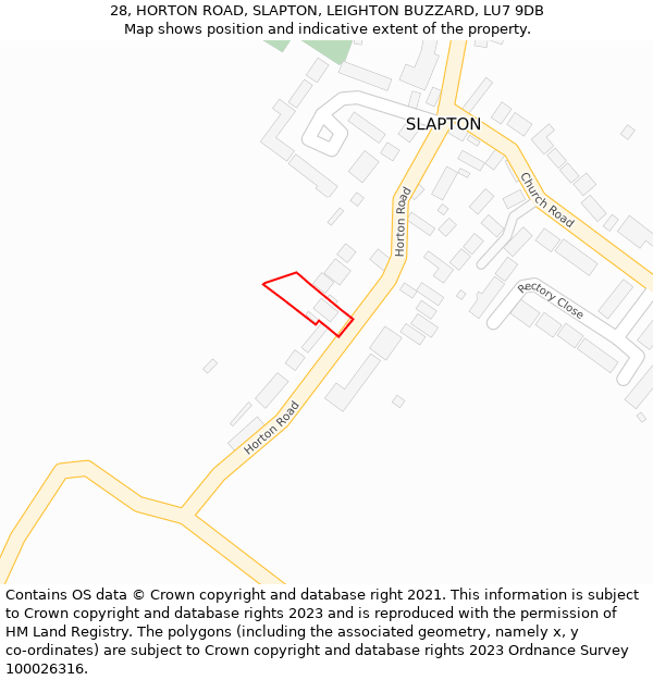 28, HORTON ROAD, SLAPTON, LEIGHTON BUZZARD, LU7 9DB: Location map and indicative extent of plot