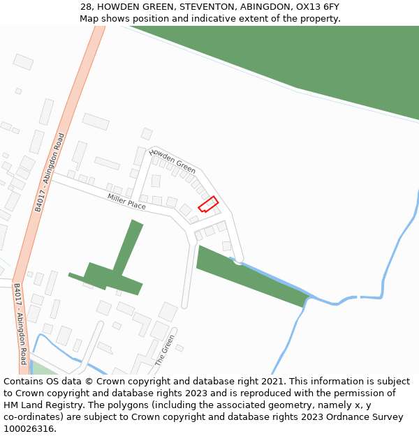 28, HOWDEN GREEN, STEVENTON, ABINGDON, OX13 6FY: Location map and indicative extent of plot