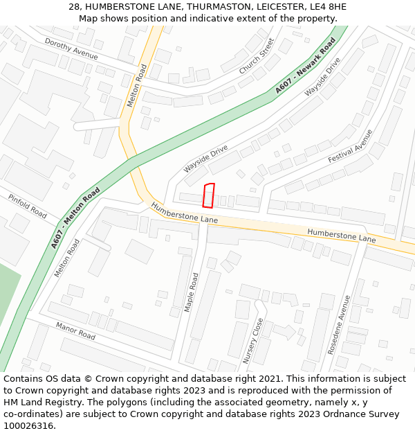 28, HUMBERSTONE LANE, THURMASTON, LEICESTER, LE4 8HE: Location map and indicative extent of plot