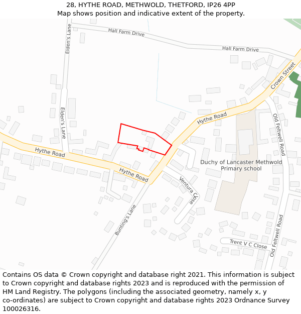 28, HYTHE ROAD, METHWOLD, THETFORD, IP26 4PP: Location map and indicative extent of plot