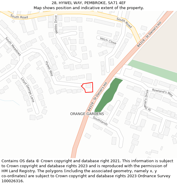 28, HYWEL WAY, PEMBROKE, SA71 4EF: Location map and indicative extent of plot