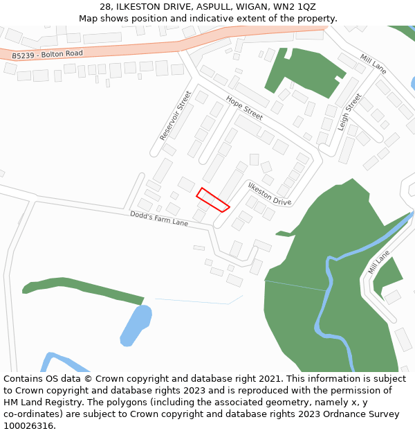 28, ILKESTON DRIVE, ASPULL, WIGAN, WN2 1QZ: Location map and indicative extent of plot