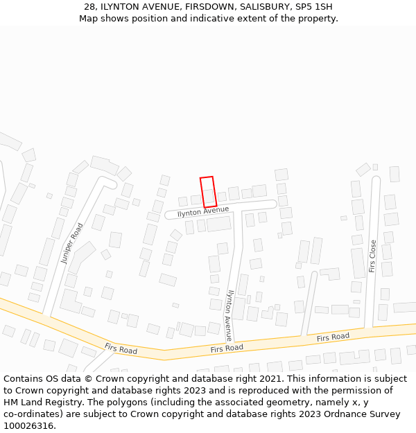 28, ILYNTON AVENUE, FIRSDOWN, SALISBURY, SP5 1SH: Location map and indicative extent of plot