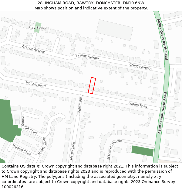 28, INGHAM ROAD, BAWTRY, DONCASTER, DN10 6NW: Location map and indicative extent of plot