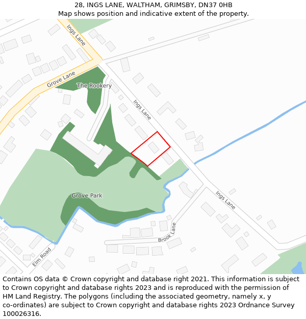 28, INGS LANE, WALTHAM, GRIMSBY, DN37 0HB: Location map and indicative extent of plot