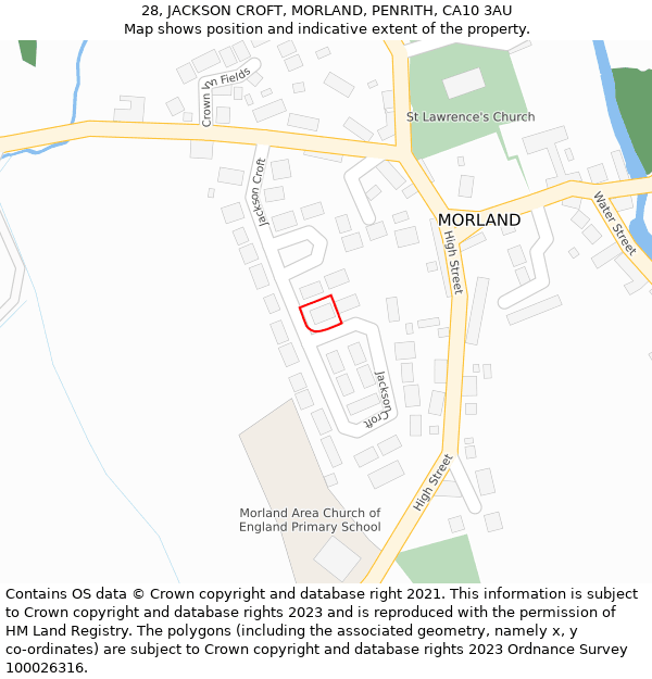 28, JACKSON CROFT, MORLAND, PENRITH, CA10 3AU: Location map and indicative extent of plot