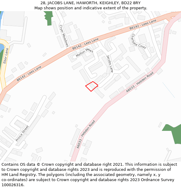 28, JACOBS LANE, HAWORTH, KEIGHLEY, BD22 8RY: Location map and indicative extent of plot