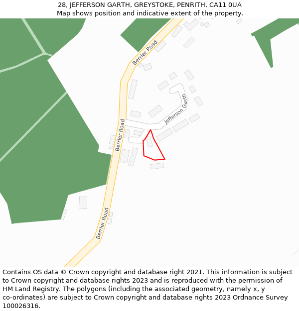 28, JEFFERSON GARTH, GREYSTOKE, PENRITH, CA11 0UA: Location map and indicative extent of plot