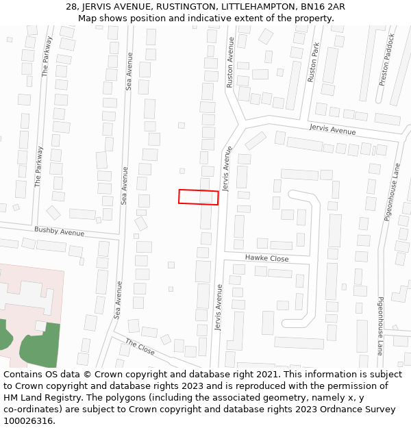 28, JERVIS AVENUE, RUSTINGTON, LITTLEHAMPTON, BN16 2AR: Location map and indicative extent of plot