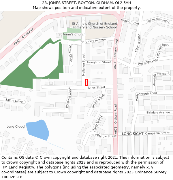 28, JONES STREET, ROYTON, OLDHAM, OL2 5AH: Location map and indicative extent of plot