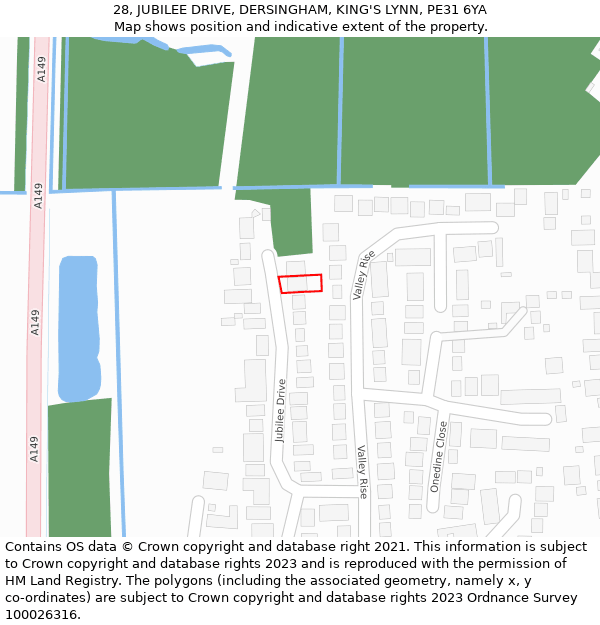 28, JUBILEE DRIVE, DERSINGHAM, KING'S LYNN, PE31 6YA: Location map and indicative extent of plot