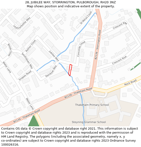 28, JUBILEE WAY, STORRINGTON, PULBOROUGH, RH20 3NZ: Location map and indicative extent of plot