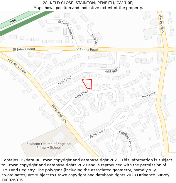 28, KELD CLOSE, STAINTON, PENRITH, CA11 0EJ: Location map and indicative extent of plot