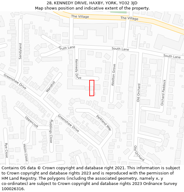 28, KENNEDY DRIVE, HAXBY, YORK, YO32 3JD: Location map and indicative extent of plot