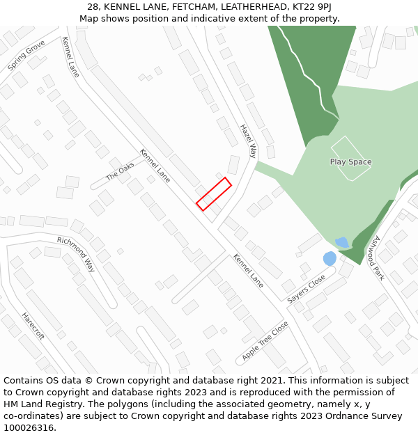 28, KENNEL LANE, FETCHAM, LEATHERHEAD, KT22 9PJ: Location map and indicative extent of plot