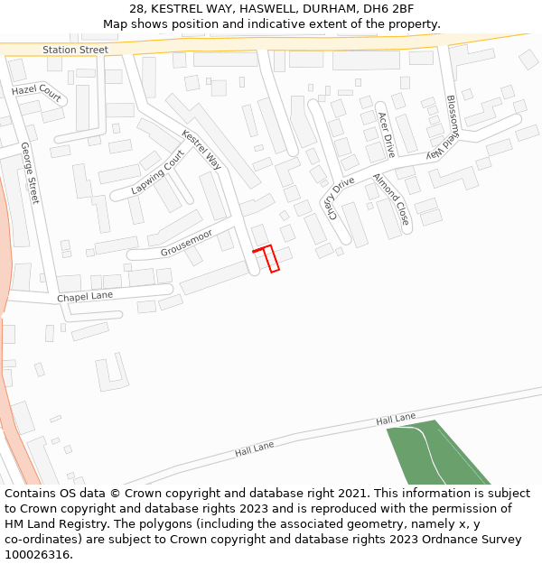 28, KESTREL WAY, HASWELL, DURHAM, DH6 2BF: Location map and indicative extent of plot