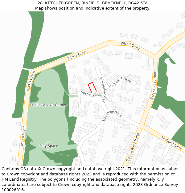 28, KETCHER GREEN, BINFIELD, BRACKNELL, RG42 5TA: Location map and indicative extent of plot
