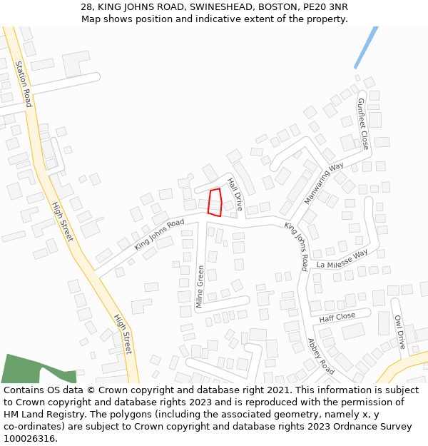 28, KING JOHNS ROAD, SWINESHEAD, BOSTON, PE20 3NR: Location map and indicative extent of plot