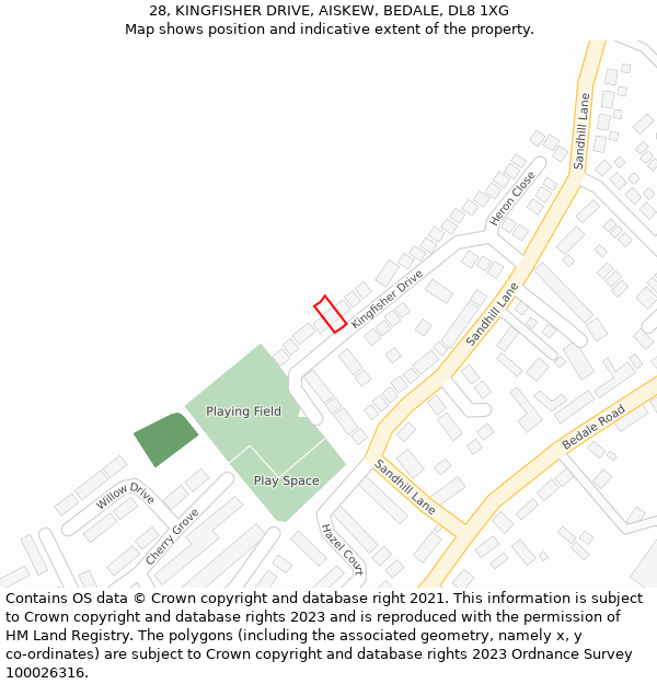 28, KINGFISHER DRIVE, AISKEW, BEDALE, DL8 1XG: Location map and indicative extent of plot