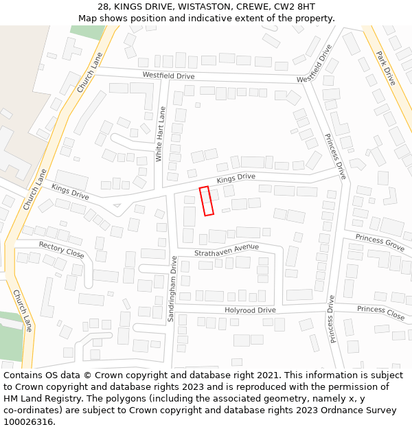 28, KINGS DRIVE, WISTASTON, CREWE, CW2 8HT: Location map and indicative extent of plot