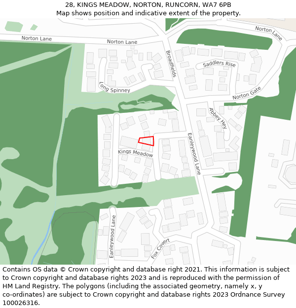28, KINGS MEADOW, NORTON, RUNCORN, WA7 6PB: Location map and indicative extent of plot