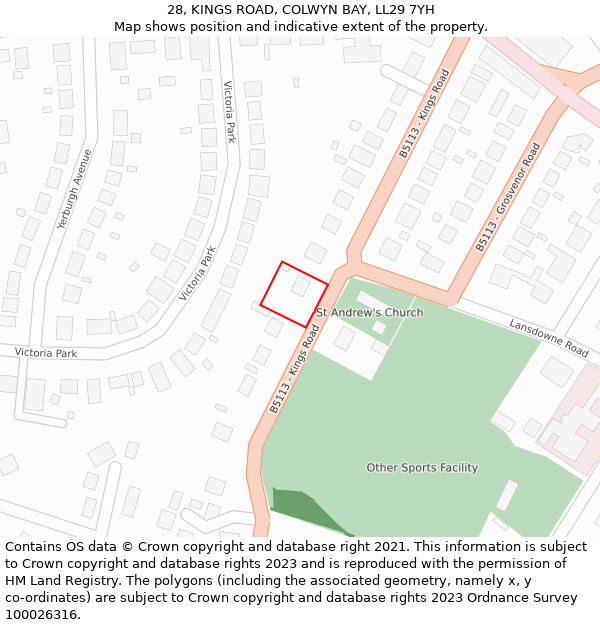 28, KINGS ROAD, COLWYN BAY, LL29 7YH: Location map and indicative extent of plot