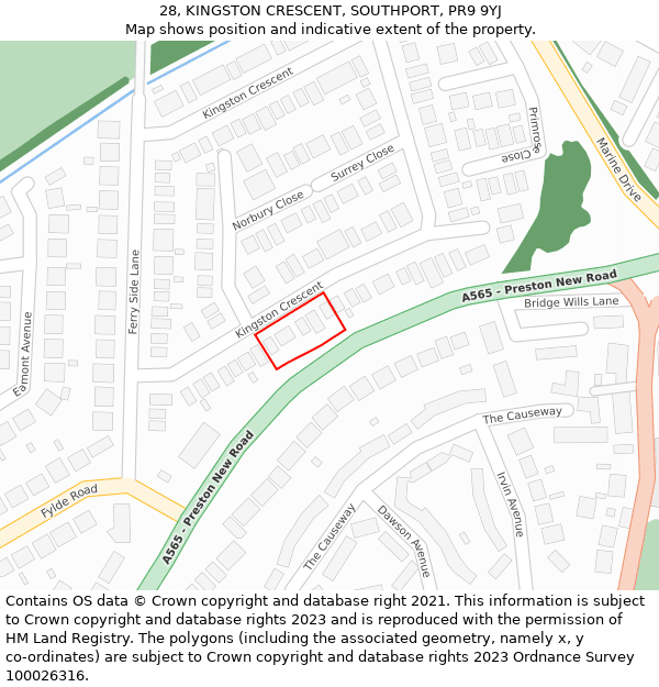 28, KINGSTON CRESCENT, SOUTHPORT, PR9 9YJ: Location map and indicative extent of plot