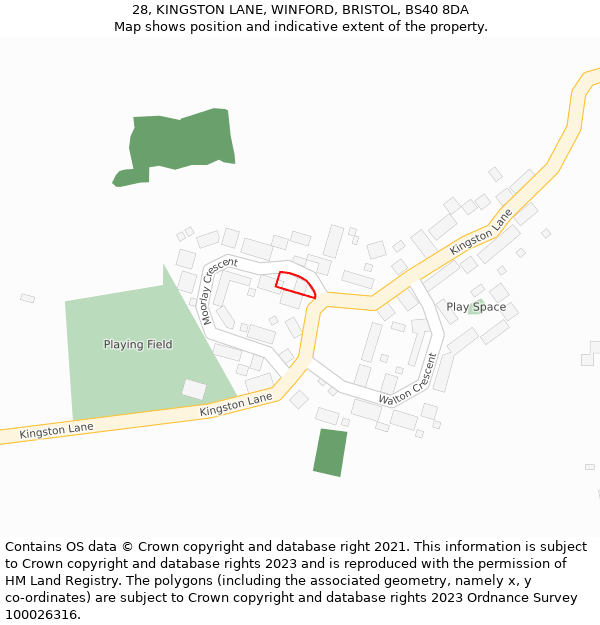 28, KINGSTON LANE, WINFORD, BRISTOL, BS40 8DA: Location map and indicative extent of plot