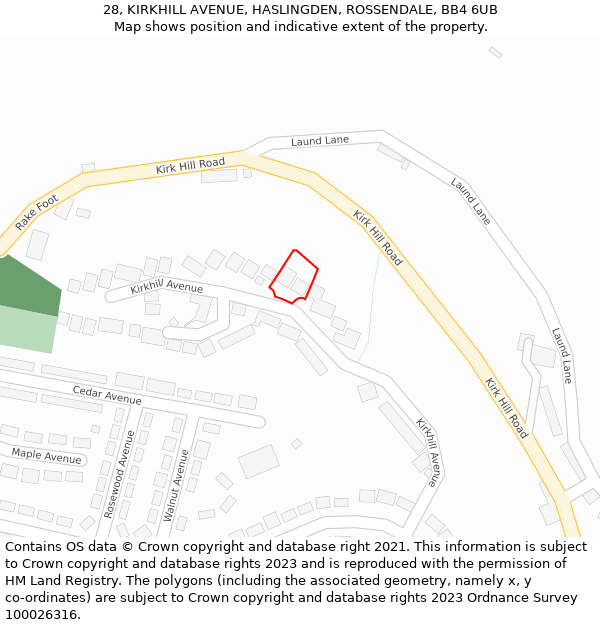 28, KIRKHILL AVENUE, HASLINGDEN, ROSSENDALE, BB4 6UB: Location map and indicative extent of plot