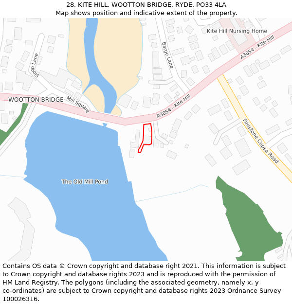 28, KITE HILL, WOOTTON BRIDGE, RYDE, PO33 4LA: Location map and indicative extent of plot