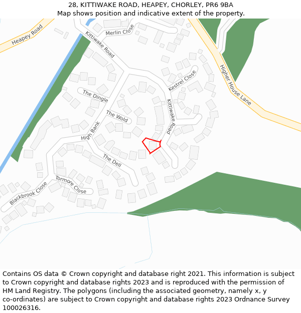 28, KITTIWAKE ROAD, HEAPEY, CHORLEY, PR6 9BA: Location map and indicative extent of plot