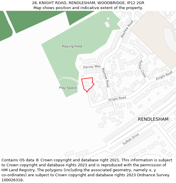 28, KNIGHT ROAD, RENDLESHAM, WOODBRIDGE, IP12 2GR: Location map and indicative extent of plot