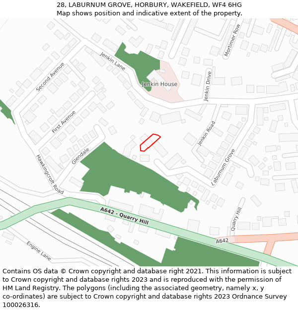 28, LABURNUM GROVE, HORBURY, WAKEFIELD, WF4 6HG: Location map and indicative extent of plot