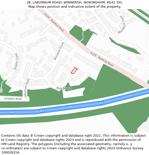 28, LABURNUM ROAD, WINNERSH, WOKINGHAM, RG41 5XL: Location map and indicative extent of plot
