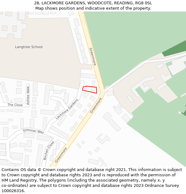 28, LACKMORE GARDENS, WOODCOTE, READING, RG8 0SL: Location map and indicative extent of plot